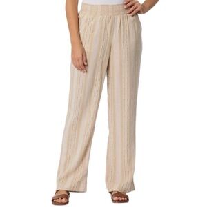 NEW Briggs Women's Linen Blend Wide Leg Boho Tan/Cream Stripe Flowy Pants Size L